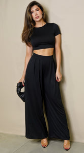 Victoria Wide Leg Pants Set - Black